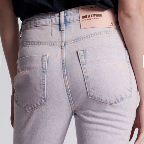 NWT Charlie High Waist Slim Flared Denim Jeans - Pink Haze - Picture 4 of 10